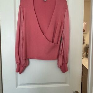 Chic Pink V-Neck Women's Blouse